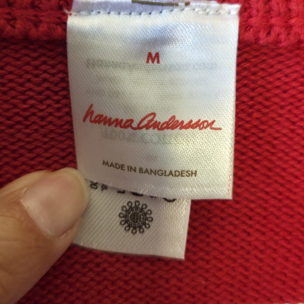 Hannah Andersson Womens M Red Fair Isle Open Cardigan Sweater Polar Bears Cotton - Picture 3 of 10